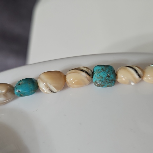 Unique Turquoise and Tan Beaded Necklace and Bracelet Set - Picture 10 of 15